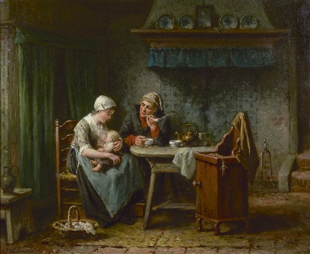 Damschreuder J.J.M.  | Tender parental love, oil on canvas 55.3 x 67.3 cm, signed l.l.