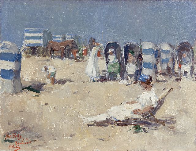 Adriaan Miolée | A day at the beach, Zandvoort, oil on board, 26.8 x 34.8 cm, signed l.l. and dated 15.7.21