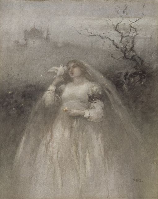 Maris M.  | The young bride, watercolour on paper 27.7 x 22.3 cm, signed l.r. with monogram and painted ca. 1875-1876