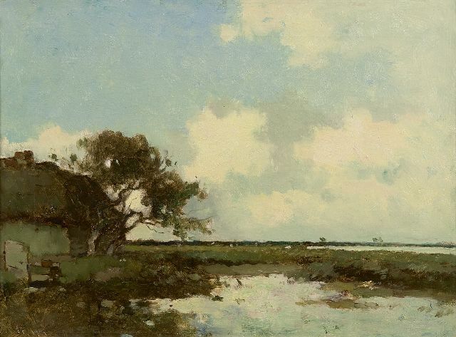 Knikker A.  | A Dutch polder landscape, oil on canvas 32.3 x 43.3 cm, signed l.l.