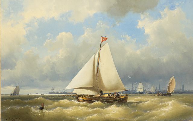Jan H.B. Koekkoek | A pleasure yacht sailing near Amsterdam, oil on canvas, 59.9 x 93.3 cm, signed l.l.