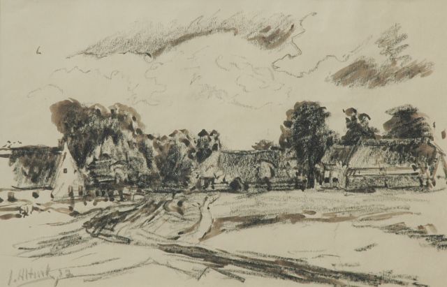 Jan Altink | Farms in a landscape, black chalk and washed ink on paper, 31.8 x 48.7 cm, signed l.l. and dated '32