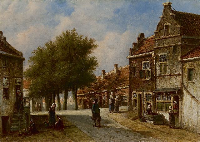 Petrus Gerardus Vertin | A view of Enkhuizen near the corner Dijk/Sint Janstraat, oil on panel, 17.5 x 24.5 cm, signed l.l.