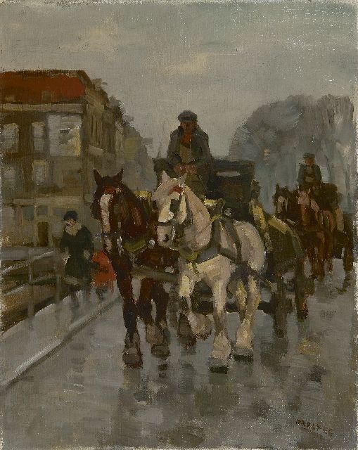 Cor Noltee | Carts on a bridge, oil on canvas, 50.4 x 40.7 cm, signed l.r.