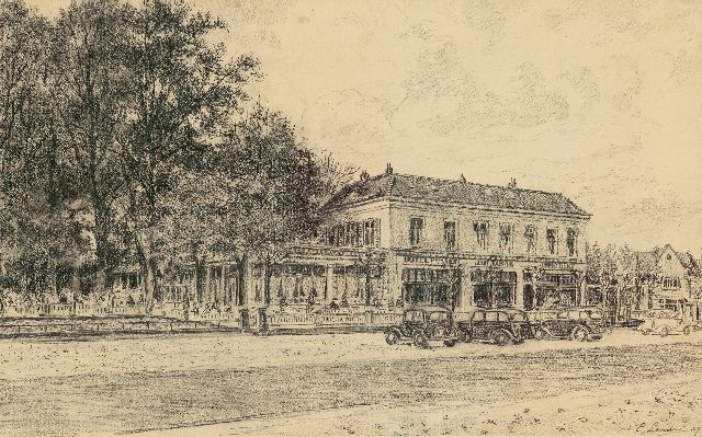 Landré J.C.L.  | Hotel Jan Tabak in Bussum, chalk on paper 32.0 x 51.5 cm, signed l.r. and dated '37