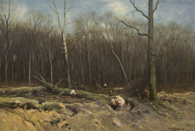 Piet Schipperus | Woodcutters at work, oil on canvas, 55.3 x 80.9 cm, signed l.r.
