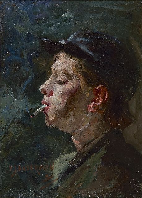 Hendrik Johannes Haverman | A boy, smoking, oil on canvas, 35.3 x 25.7 cm, signed l.l.