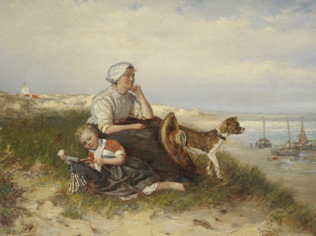 Henricus Joannes Mélis | Awaiting the fishing fleet, oil on canvas, 37.2 x 48.5 cm, signed l.l.