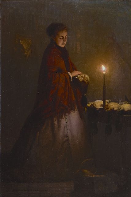 Petrus van Schendel | Buying game on the Groenmarkt in The Hague, by night, oil on panel, 45.0 x 30.3 cm, signed l.l. and dated 1868