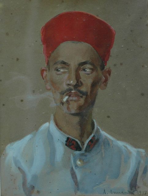 Franse School, 20e eeuw   | Man with a fez, watercolour on paper 26.3 x 20.0 cm, signed l.r. 'A. Armand' and dated 1917