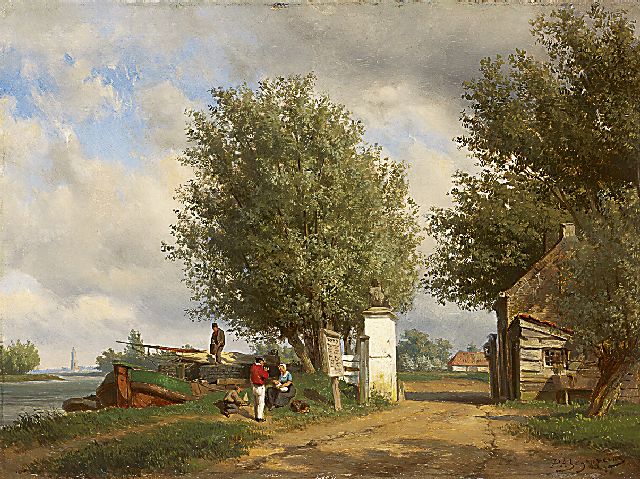 Piet Schipperus | A summer afternoon along the water near Rhenen, oil on panel, 40.6 x 54.8 cm, signed l.r.