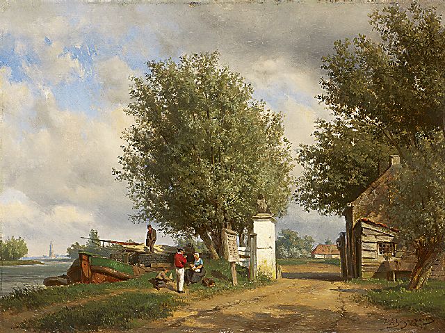 Schipperus P.A.  | A summer afternoon along the water near Rhenen, oil on panel 40.6 x 54.8 cm, signed l.r.