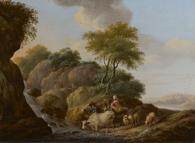 Dongen D. van | Landscape with shepherds and cattle, oil on panel 22.5 x 30.3 cm, signed l.r. and dated 1779