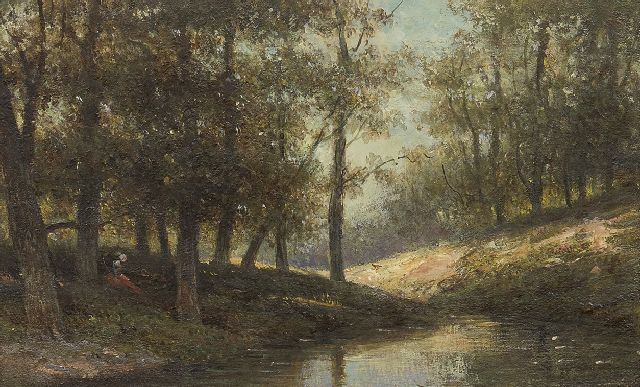 Wisselingh J.P. van | By the forest stream, oil on panel 14.5 x 23.4 cm, zonder lijst