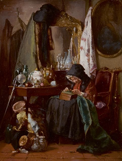 Bakker Korff A.H.  | The secondhand dealer, oil on panel 18.4 x 14.2 cm, signed l.c. and dated '67