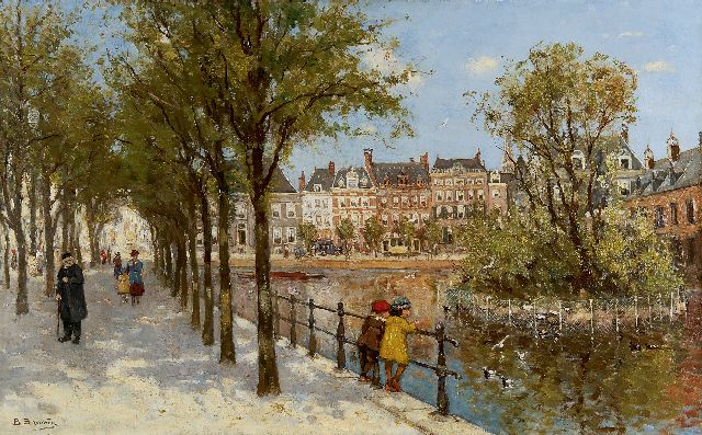 Brouwer B.J.  | A view of the Hofvijver, The Hague, oil on canvas 49.9 x 80.1 cm, signed l.l.