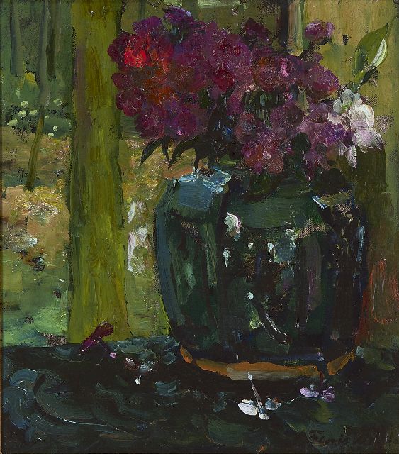 Floris Verster | Ginger jar with climbing roses and phloxes, oil on canvas, 28.6 x 25.7 cm, signed l.r. and dated '09