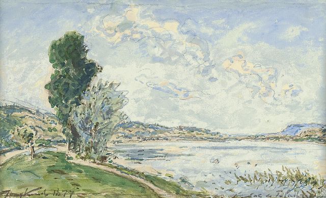 Jongkind J.B.  | A view of the Lake Paladru, pencil and watercolour on paper 15.1 x 25.0 cm, signed l.l. and dated 1877