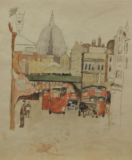 Mackenzie M.H.  | A town view, London, pencil and watercolour on paper 35.8 x 27.4 cm, painted 1938