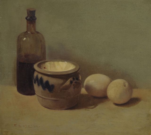 Evert Jan Ligtelijn | A still life with eggs, oil on panel, 23.2 x 25.9 cm, signed l.l.