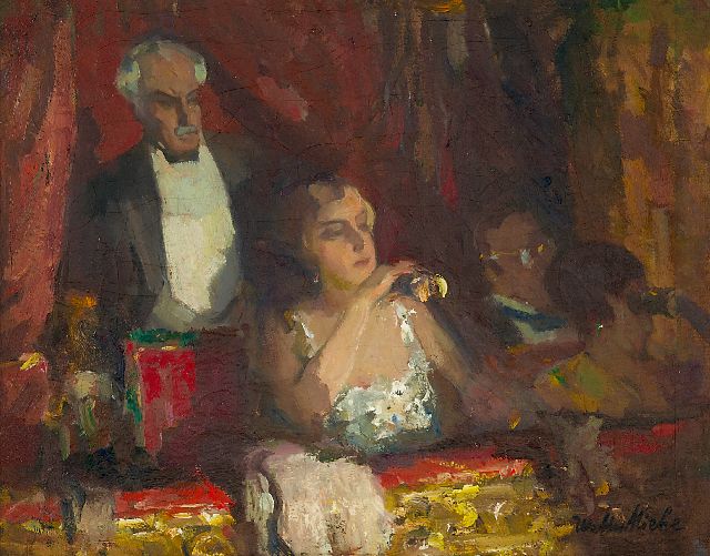 Miehe W.  | In the theatre, oil on canvas 40.0 x 50.3 cm, signed l.r.