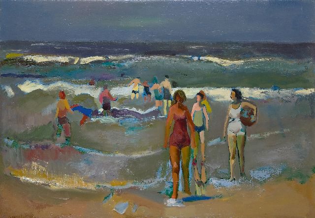 Kuijten H.J.  | Figures on a beach, oil on canvas 44.4 x 64.8 cm, signed l.l.