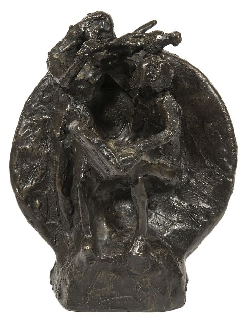 Bakker W.F.  | Musicians, bronze 15.7 x 13.0 cm, signed l.r.
