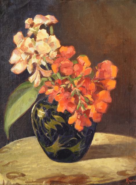 Reeman S.  | Flowers with vase, oil on canvas 60.0 x 45.3 cm, signed l.r.