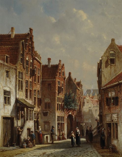 Petrus Gerardus Vertin | A Dutch town scene with figures, oil on panel, 34.1 x 26.4 cm, signed l.r. and dated '68