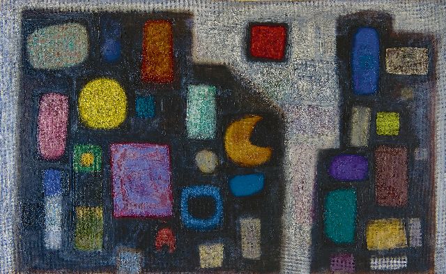 Leewens W.J.  | Compositie, mixed media on board 47.4 x 78.4 cm, painted in the 1960's