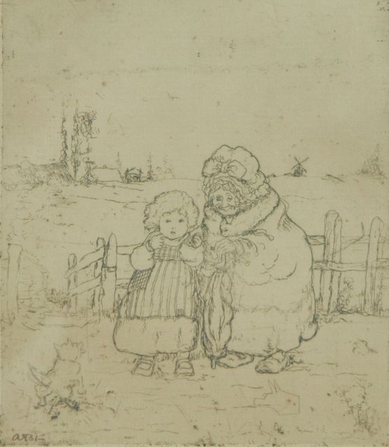 Klinkhamer A.  | Grandmother and child, etching on paper 12.3 x 10.6 cm, signed l.l. with initials (in pen)