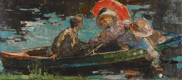 Graafland R.A.A.J.  | Figures in a boat, oil on canvas 45.1 x 101.0 cm, signed l.l. with monogram