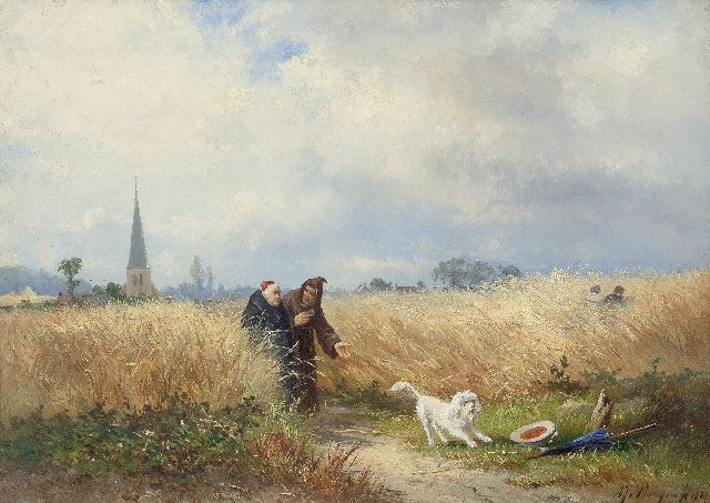 Prooijen A.J. van | The interrupted courtship, oil on panel 34.8 x 49.4 cm, signed l.r. and dated 1884