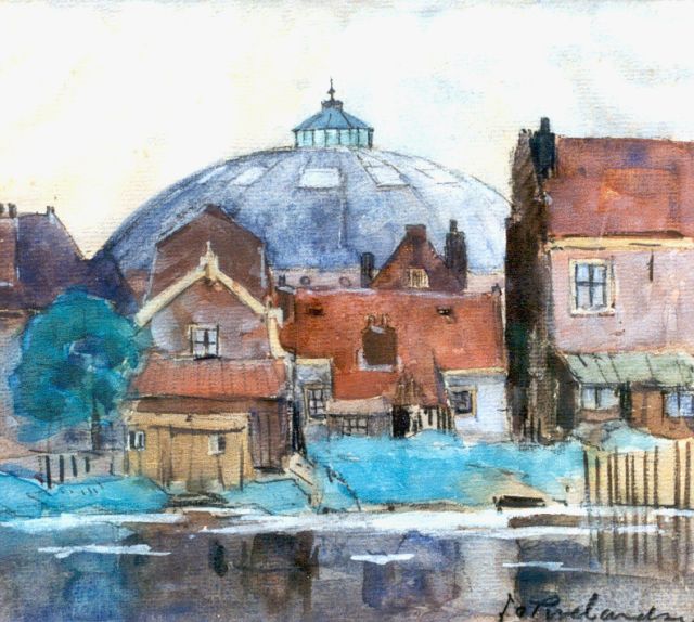 Jan Roelandse | The panopticon in Haarlem, black chalk and watercolour on paper, 19.7 x 21.8 cm, signed l.r.