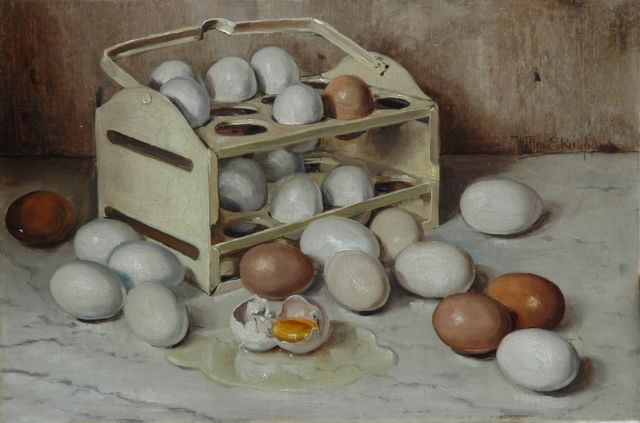 Willem Elisa Roelofs jr. | Egg rack, oil on painter's board, 30.1 x 44.9 cm, signed r.c.