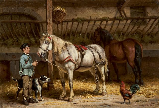 Boogaard W.J.  | A farm hand with a horse, oil on panel 17.2 x 24.8 cm, signed l.r.