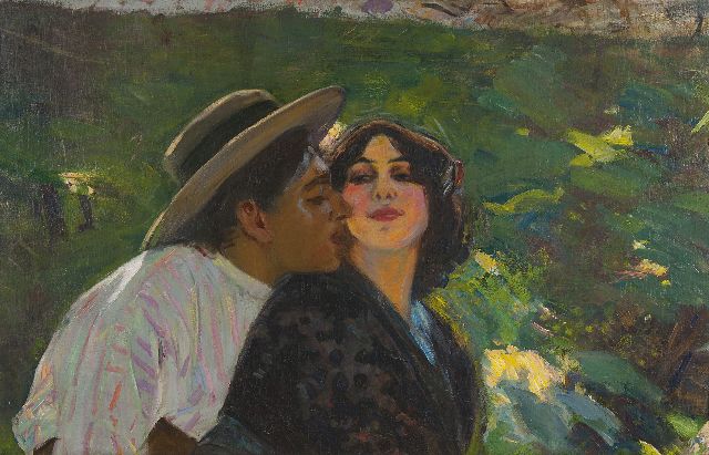 Pierre Ribera | Romantic couple, oil on canvas, 63.9 x 100.0 cm