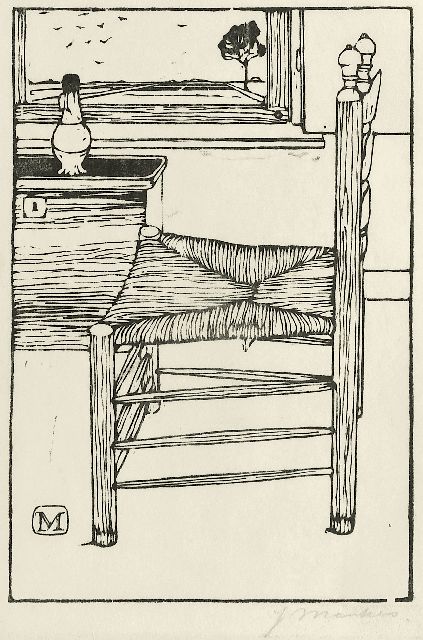 Mankes J.  | Chair, woodcut on paper 18.4 x 12.6 cm, signed l.r. in full (in pencil) and with ini  in the bloc and executed in 1914