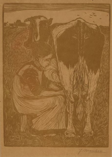 Jan Mankes | Milking time, woodcut on paper, 19.1 x 14.2 cm, signed l.r. in full (in pencil) and w. mon. in the block