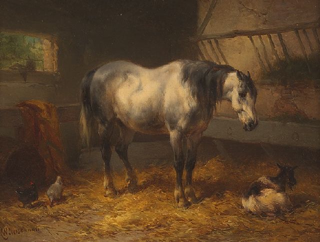 Verschuur W.  | A resting horse in a stable, oil on panel 15.1 x 20.5 cm, signed l.l.