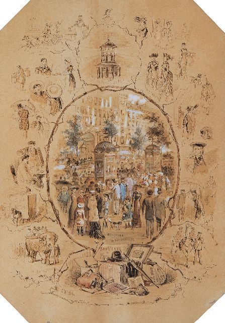 Franse School, 2e helft 19e eeuw   | Souvenirs de Paris, ink, watercolour and gouache on paper 37.7 x 26.4 cm, signed l.l. with initials 'C.R.s.' and dated 1881
