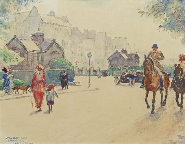 Sluiter J.W.  | Stanhope gate, London, chalk and watercolour on paper 35.5 x 46.0 cm, signed l.l. and dated 1914