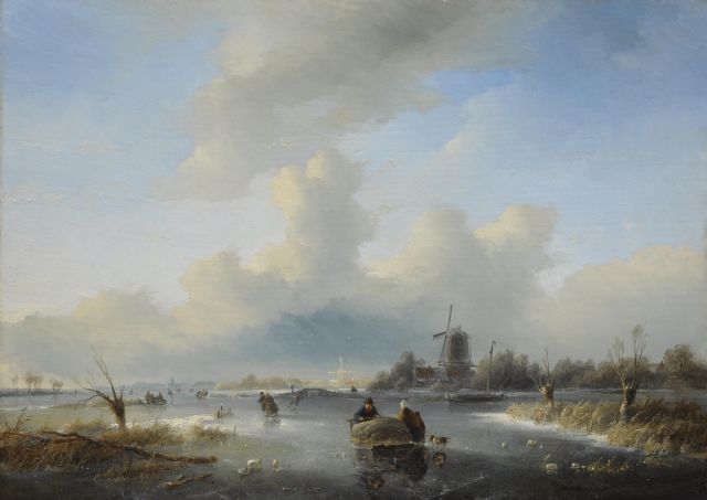 Jan Jacob Spohler | Winter landscape with skaters, oil on panel, 35.4 x 48.9 cm, signed l.r. remainders of signature