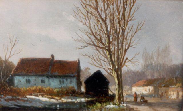 Adrianus Eversen | A winter landscape, oil on panel, 8.7 x 14.4 cm, signed l.r. with monogram