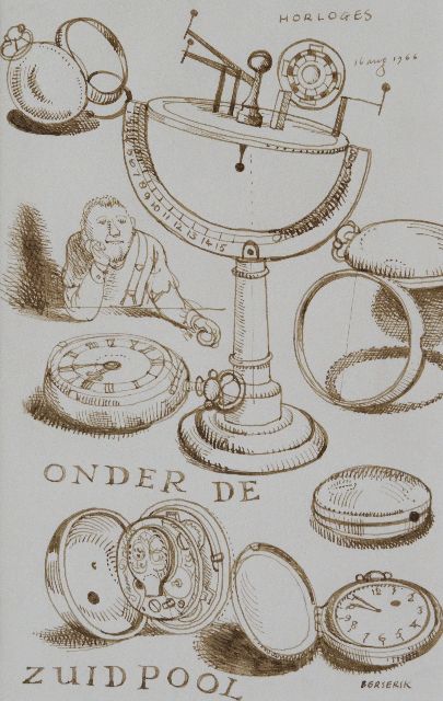 Herman Berserik | Watches under the South Pole, pen and ink on paper, 23.7 x 15.8 cm, signed l.r. and dated 16 aug 1966