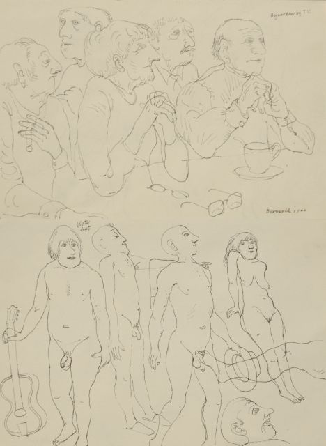 Herman Berserik | Old people watching tv; on the reverse: naked beat, pen and ink on paper, 15.8 x 23.7 cm, signed l.r. and dated 1966