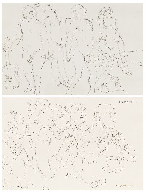 Berserik H.  | Old people watching tv; on the reverse: naked beat, pen and ink on paper 15.8 x 23.7 cm, signed l.r. and dated 1966