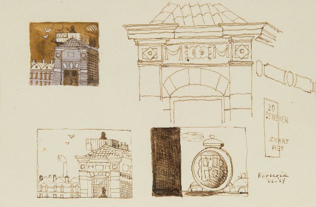 Berserik H.  | Sketches of a town, pen and ink and watercolour on paper 15.8 x 23.7 cm, signed l.r. and dated '66-'67