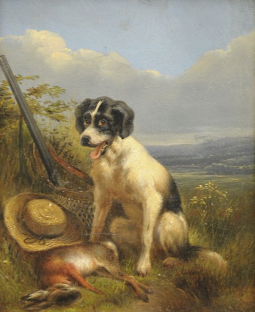 Knip/Ronner-Knip A./H.  | Hunting dog with game, oil on canvas 20.5 x 16.5 cm