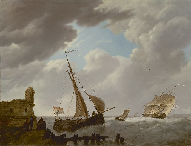 Johannes Hermanus Koekkoek | Sailing ships off the coast of Zeeland, oil on panel, 36.0 x 47.0 cm, signed l.c.
